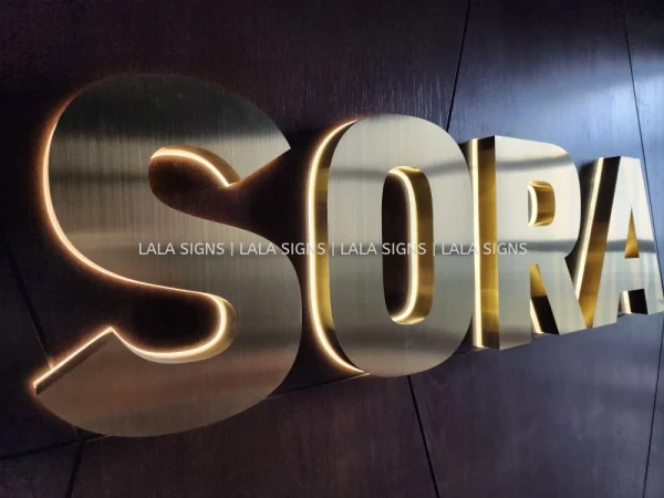 STAINLESS STEEL GOLD HAIRLINE BACK-LIT BOX UP LOGO SIGN – signageselangor